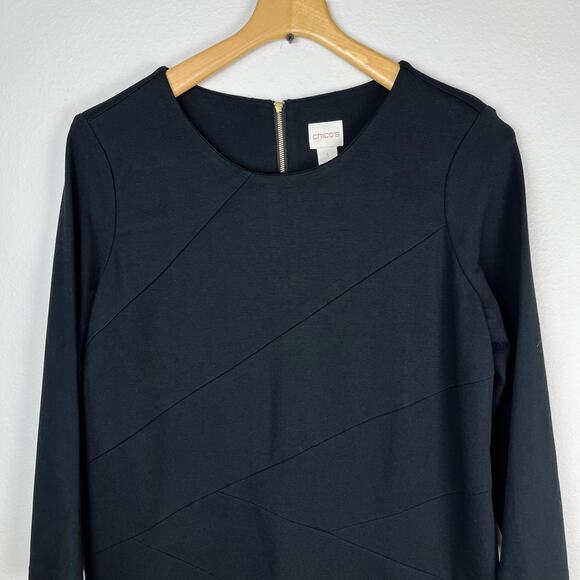 Chicos Angled Seam Wendi Dress Black Size Medium 8 - Picture 9 of 12